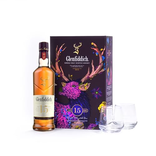 Glenfiddich 15 Jahre Single Malt Whisky Geschenkset 0,7l mit Gläsern