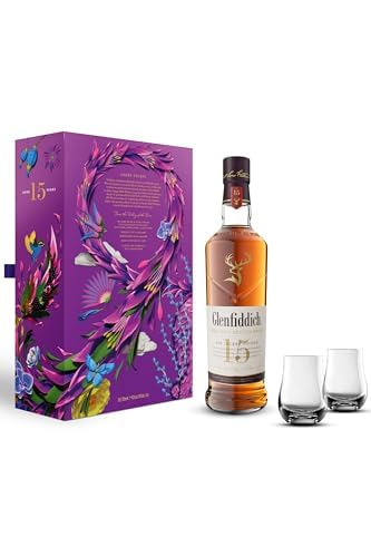 Glenfiddich 15 Jahre Single Malt Whisky Geschenkset 0,7l mit Gläsern