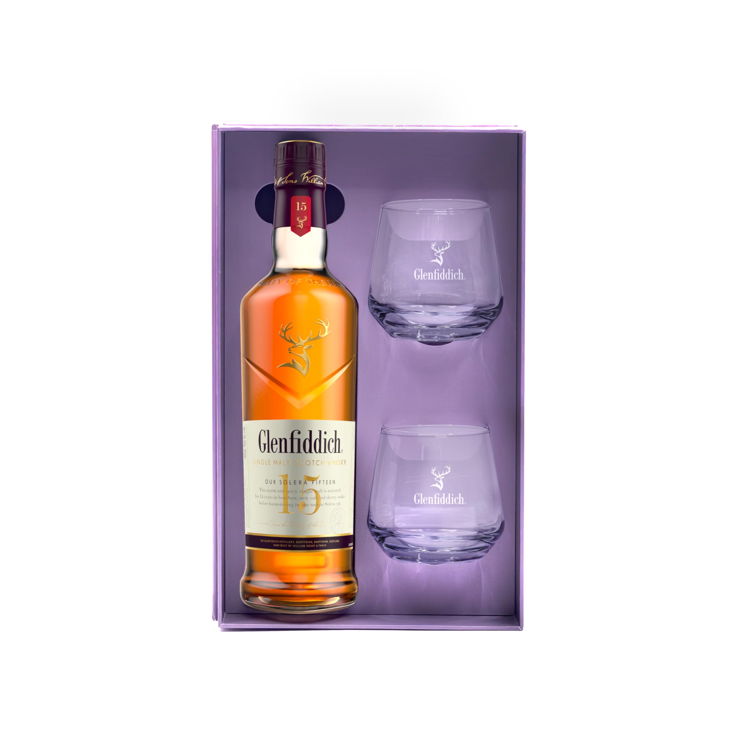 Glenfiddich 15 Jahre Single Malt Whisky Geschenkset 0,7l mit Gläsern