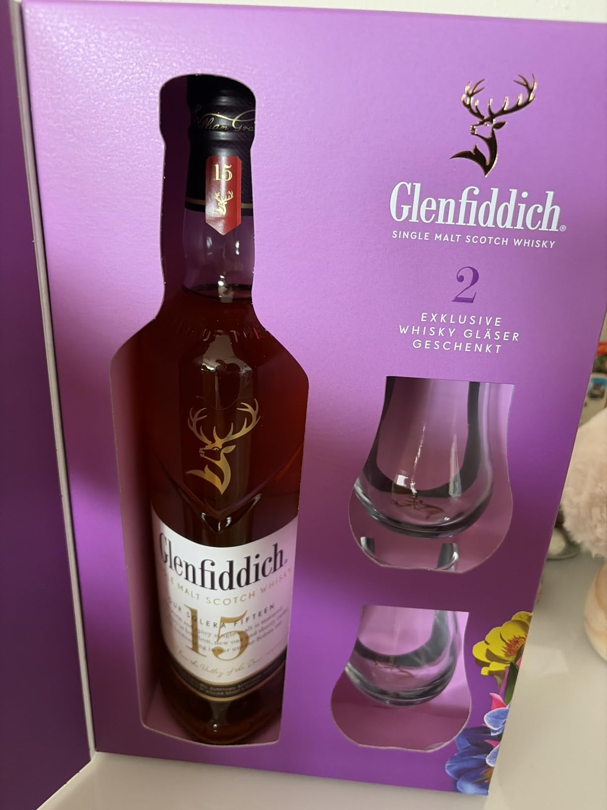 Glenfiddich 15 Jahre Single Malt Whisky Geschenkset 0,7l mit Gläsern